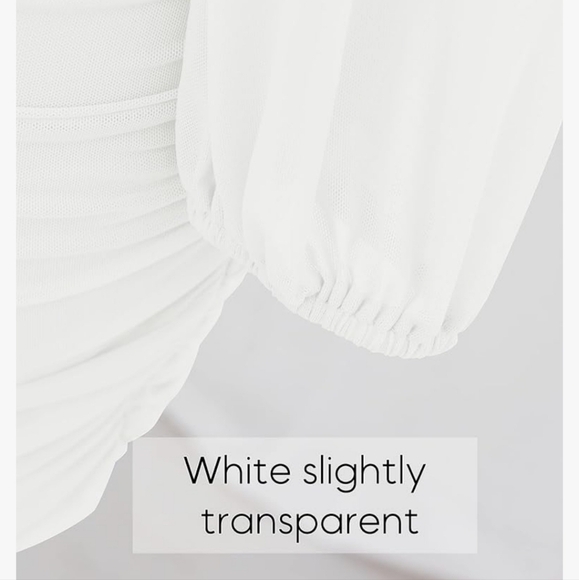 Elegant White Dress With Semi Transparent Sleeves - Picture 6 of 16